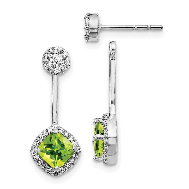 14K Weißgold Ohrringe mit echten Diamanten und Peridot