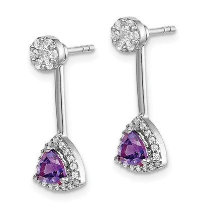 14K Weißgold Ohrringe mit echten Diamanten und Trillion-Amethyst, Front-Back-Verschluss