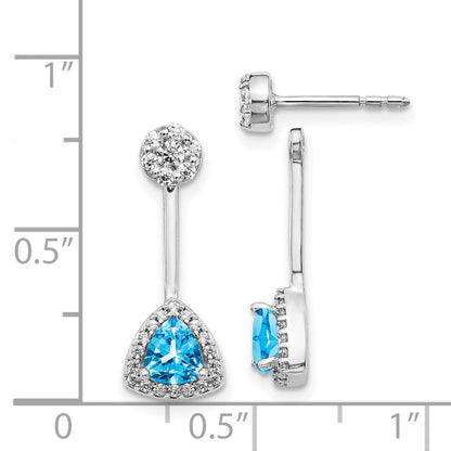 14K Weißgold Ohrringe mit echten Diamanten und blauem Topas
