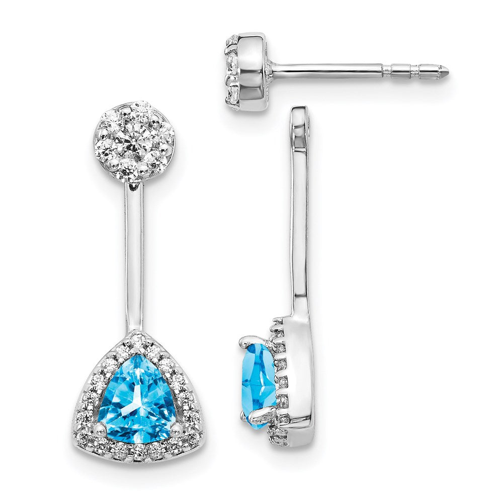14K Weißgold Ohrringe mit echten Diamanten und blauem Topas