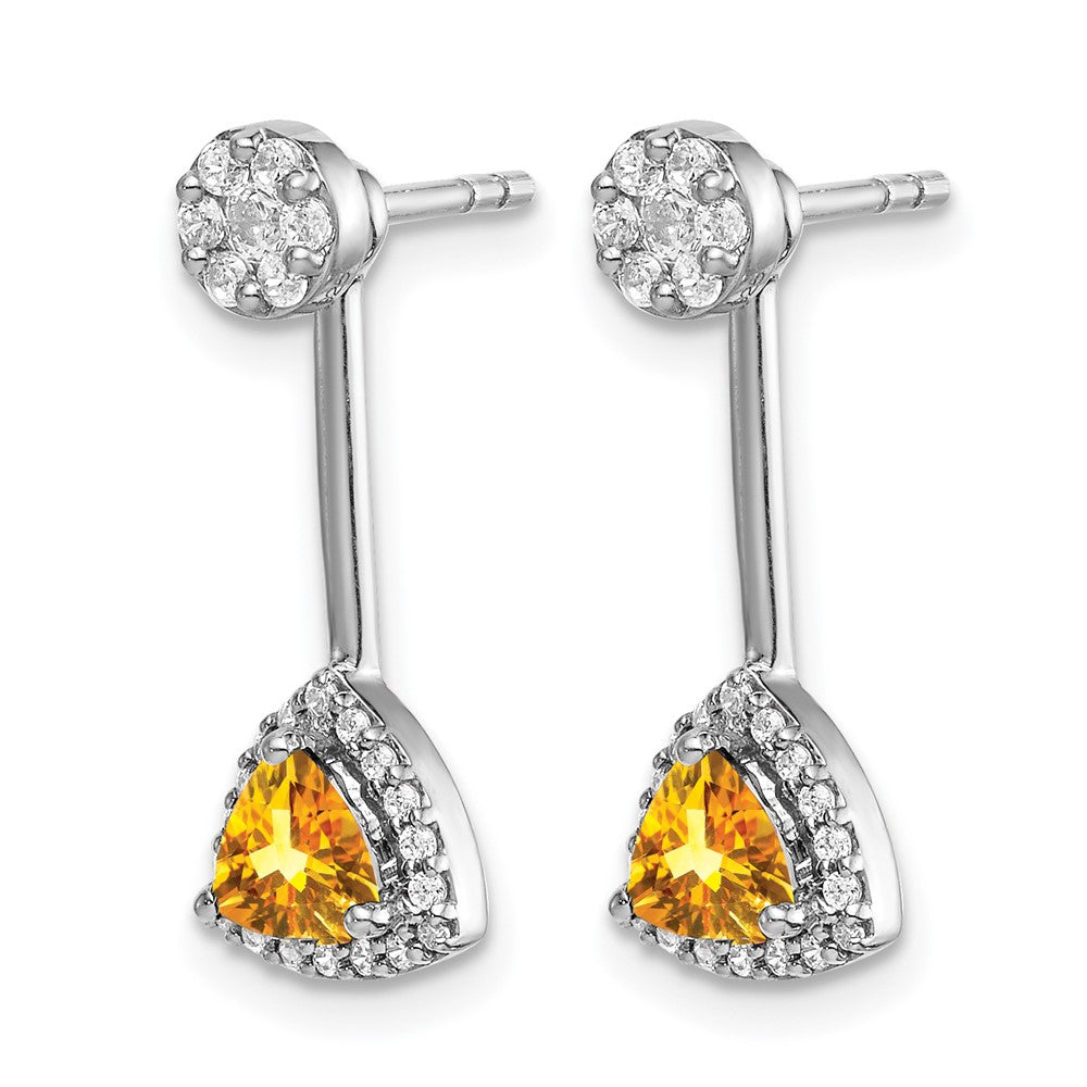 14K Weißgold Ohrringe mit echten Diamanten und Citrin im Trillion-Schliff, Front-Back-Verschluss