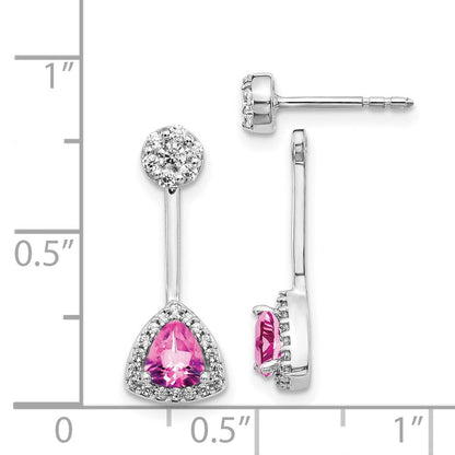 14K Weißgold Ohrringe mit echten Diamanten und synthetischen rosa Saphiren