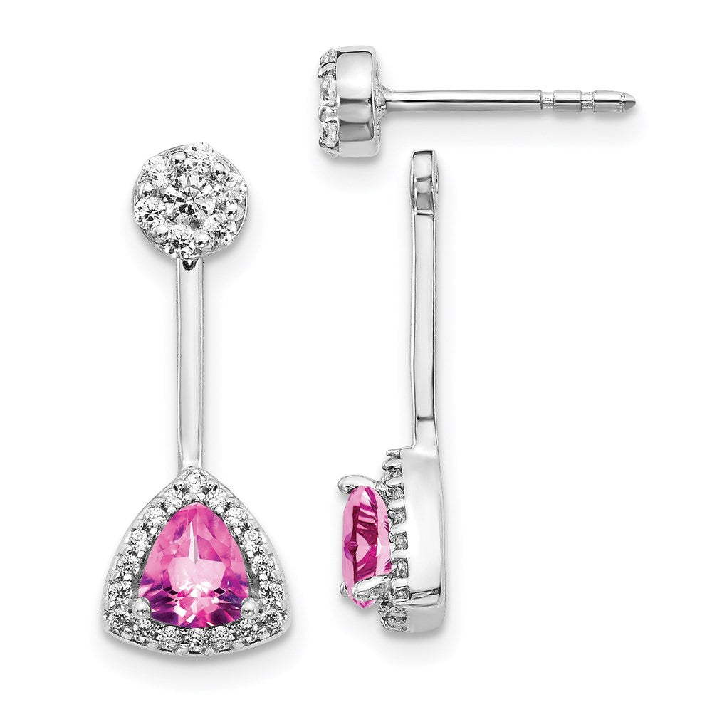 14K Weißgold Ohrringe mit echten Diamanten und synthetischen rosa Saphiren