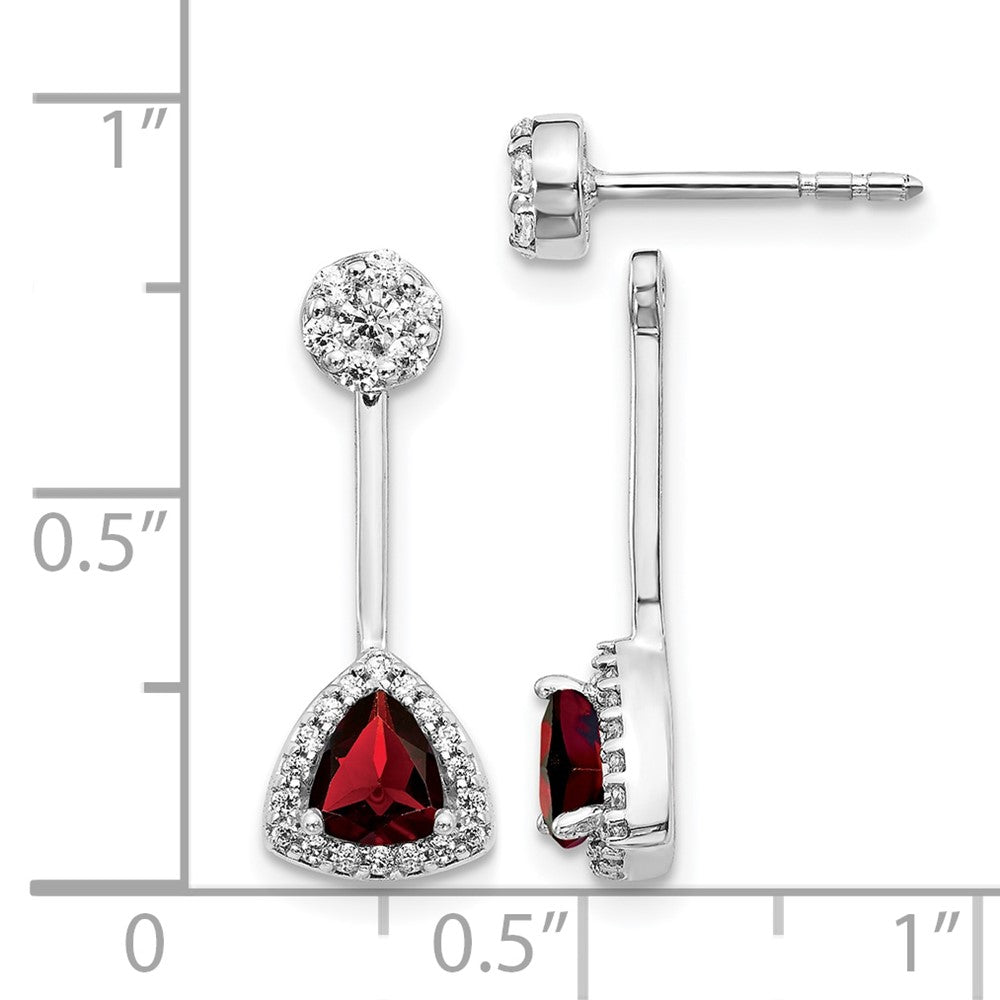 14K Weißgold Echte Diamant/Trillant-Granat Front-Back-Ohrringe