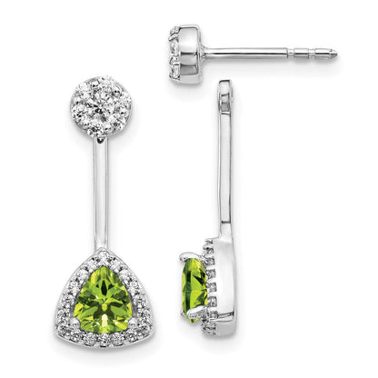 14K Weißgold Ohrringe mit echten Diamanten und Peridot