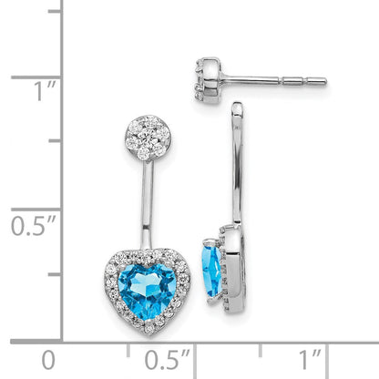 14K Weißgold Ohrringe mit echten Diamanten und blauem Topas