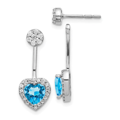 14K Weißgold Ohrringe mit echten Diamanten und blauem Topas