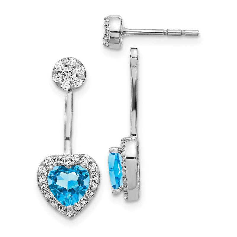 14K Weißgold Ohrringe mit echten Diamanten und blauem Topas
