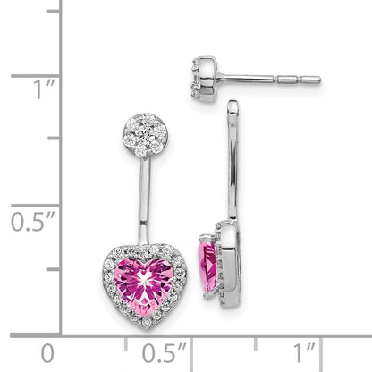 14K Weißgold Ohrringe mit echten Diamanten und synthetischen rosa Saphiren