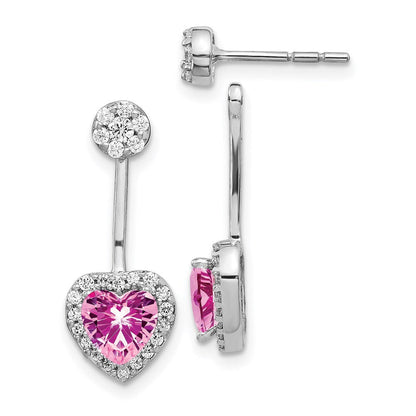 14K Weißgold Ohrringe mit echten Diamanten und synthetischen rosa Saphiren