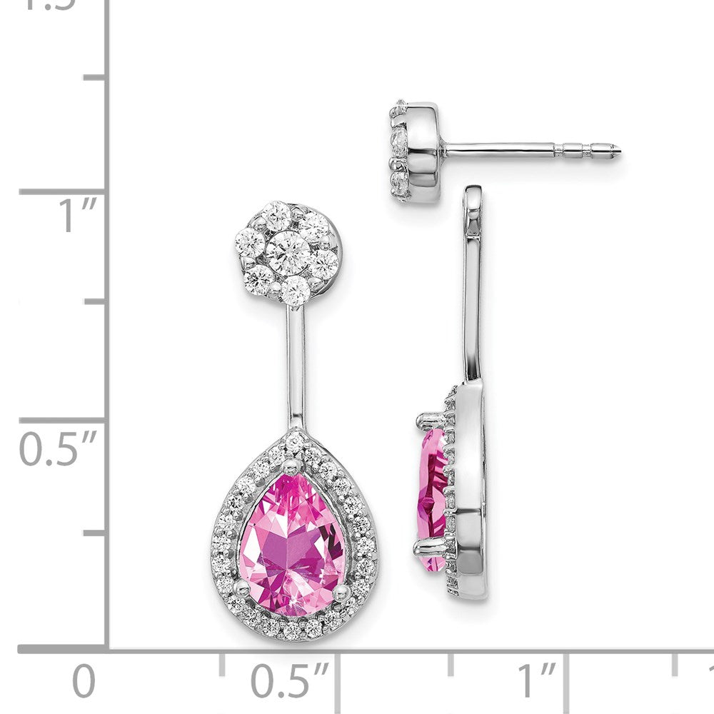 14K Weißgold Ohrringe mit echten Diamanten und synthetischen rosa Saphiren
