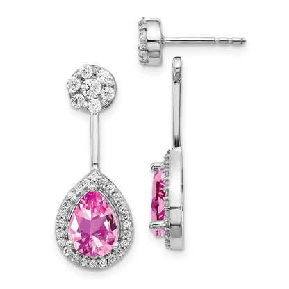 14K Weißgold Ohrringe mit echten Diamanten und synthetischen rosa Saphiren