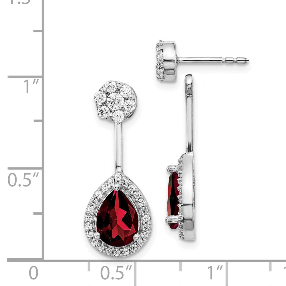 14K Weißgold Ohrringe mit echten Diamanten und Granat im Birnenschliff, Front-Back-Verschluss
