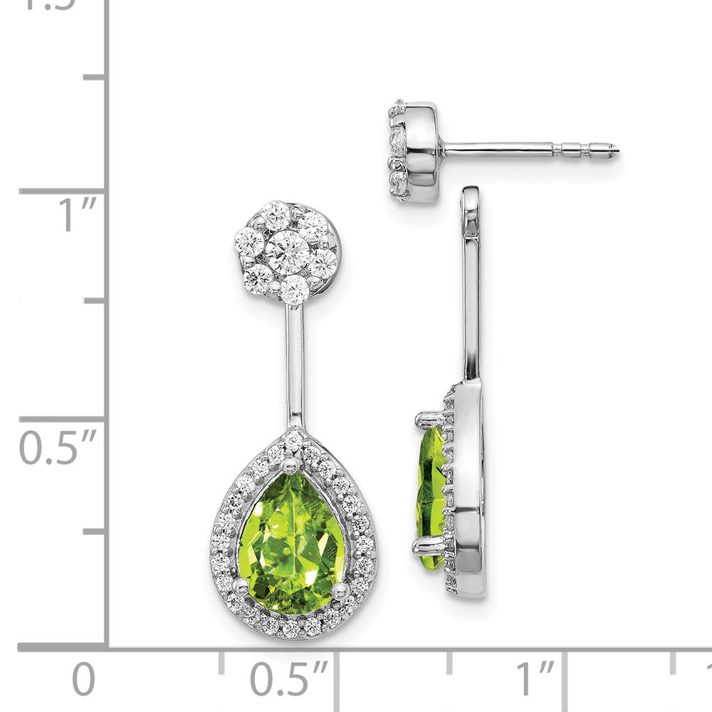14K Weißgold Ohrringe mit echtem Diamant und Peridot im Birnenschliff, Front-Back-Verschluss