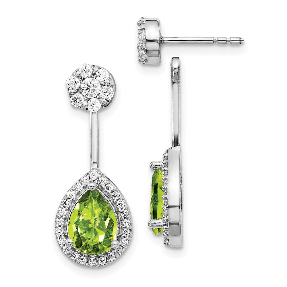 14K Weißgold Ohrringe mit echtem Diamant und Peridot im Birnenschliff, Front-Back-Verschluss