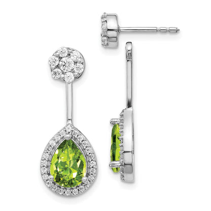 14K Weißgold Ohrringe mit echtem Diamant und Peridot im Birnenschliff, Front-Back-Verschluss