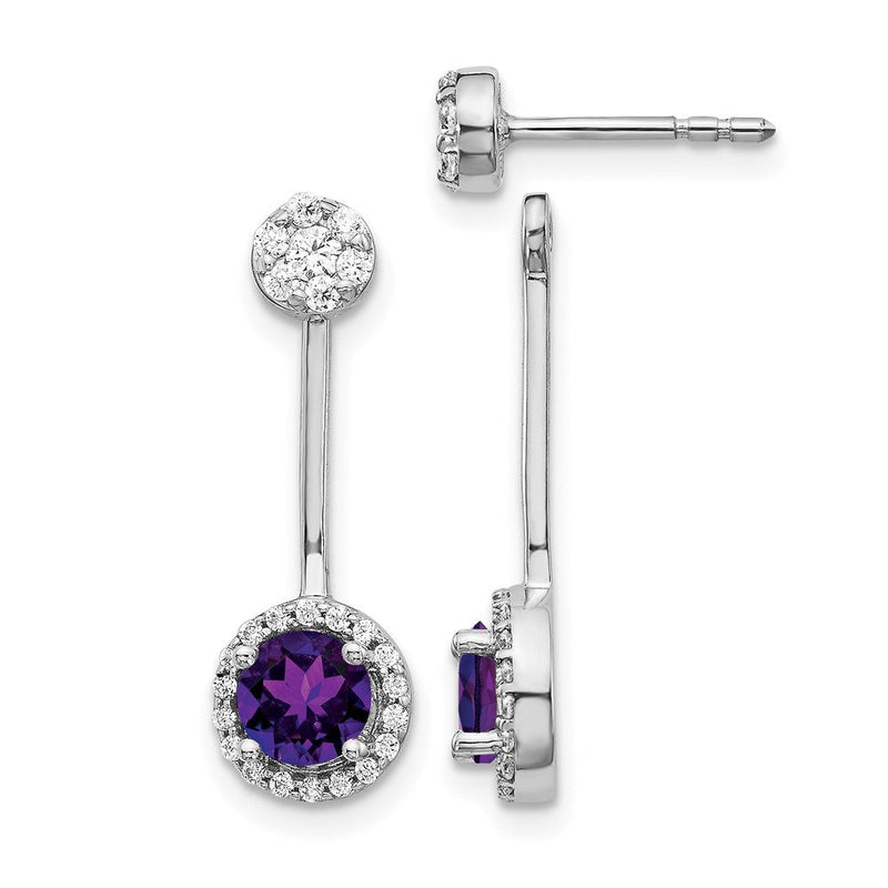 14K Weißgold Diamant/Amethyst Front-Back-Ohrringe, echt