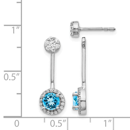 14K Weißgold Ohrringe mit echten Diamanten und blauem Topas