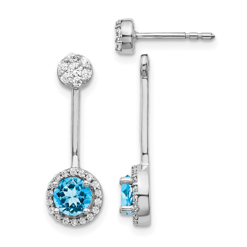 14K Weißgold Ohrringe mit echten Diamanten und blauem Topas