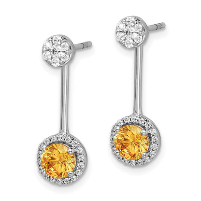 14K Weißgold Ohrringe mit echten Diamanten und Citrinen, Front-Back-Verschluss