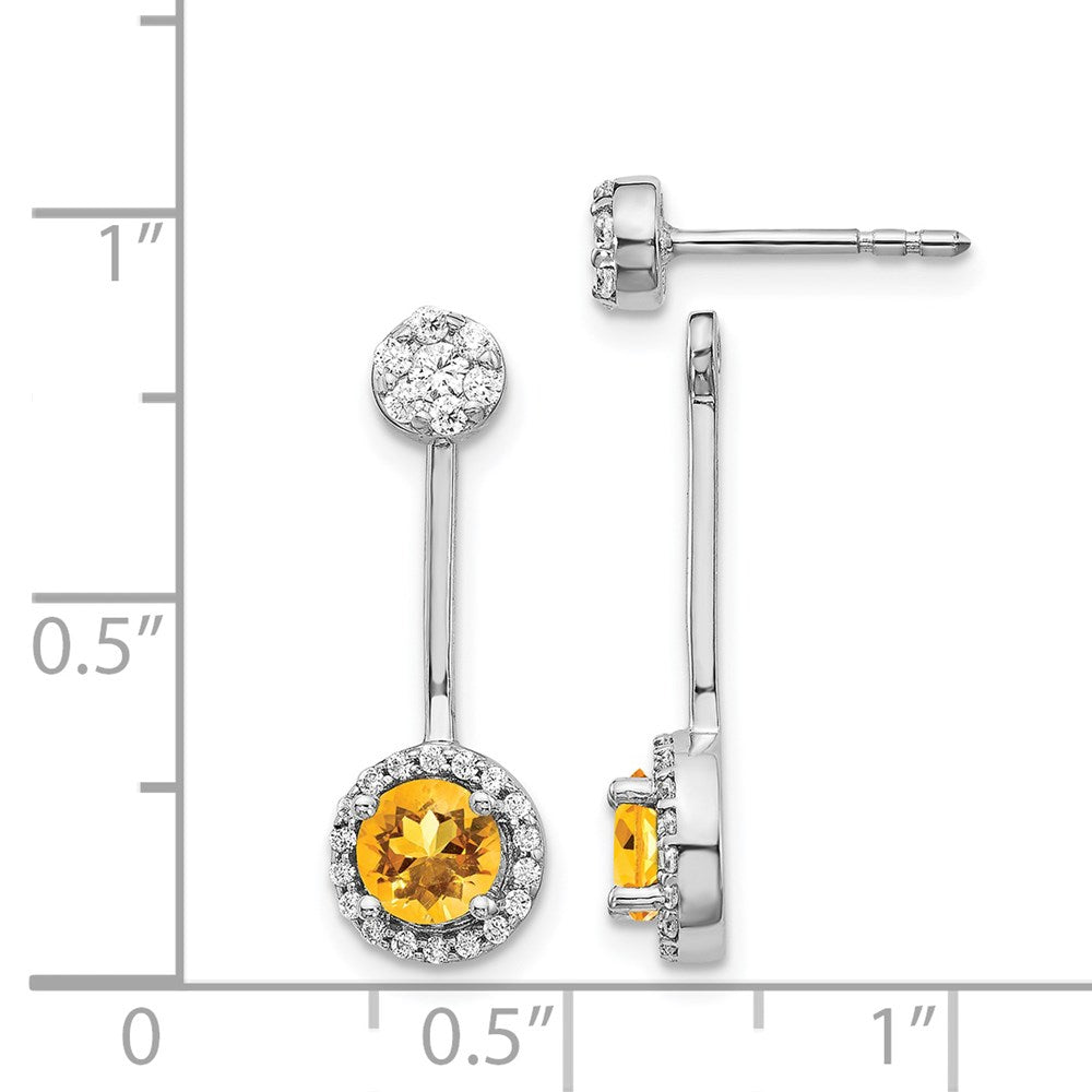 14K Weißgold Ohrringe mit echten Diamanten und Citrinen, Front-Back-Verschluss