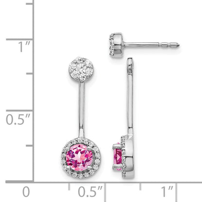 14K Weißgold Ohrringe mit echten Diamanten und synthetischem pinkem Saphir