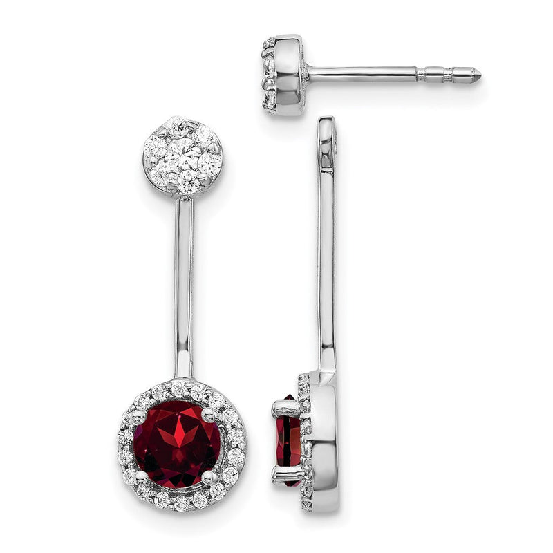 14K Weißgold Front/Back-Ohrringe mit echtem Diamant und Granat