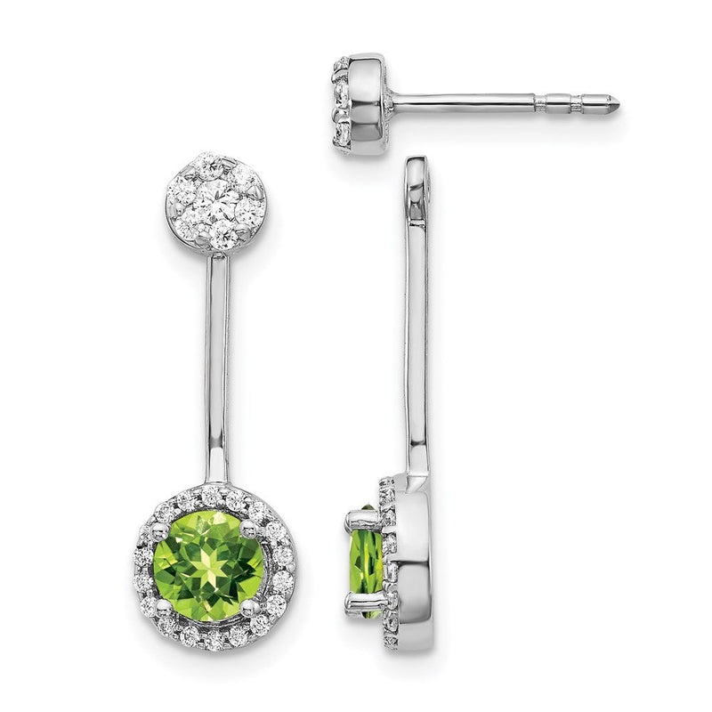 14K Weißgold Ohrringe mit echten Diamanten und Peridot