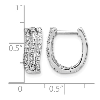 14K Weißgold Creolen mit Klappscharnier und 3 Reihen echten Diamanten