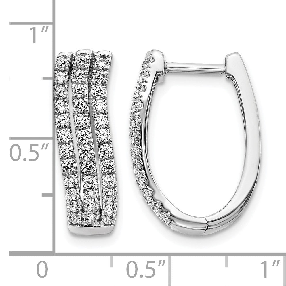 14K Weißgold Creolen mit Klappscharnier und 3 Reihen echten Diamanten