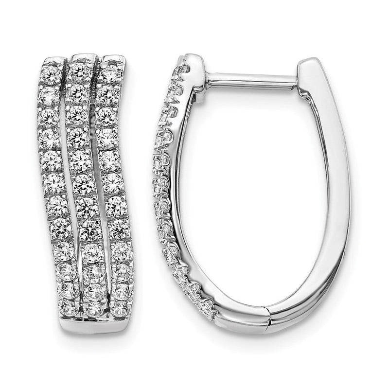 14K Weißgold Creolen mit Klappscharnier und 3 Reihen echten Diamanten