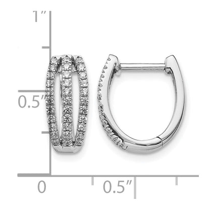 14K Weißgold Creolen mit Klappscharnier, dreireihig, mit echten Diamanten