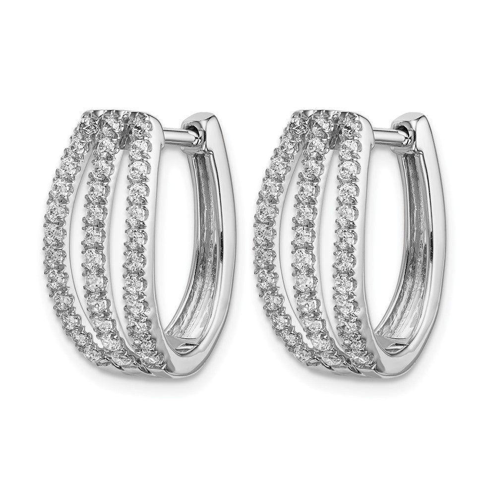 14K Weißgold Creolen mit Klappscharnier und 3 Reihen echten Diamanten
