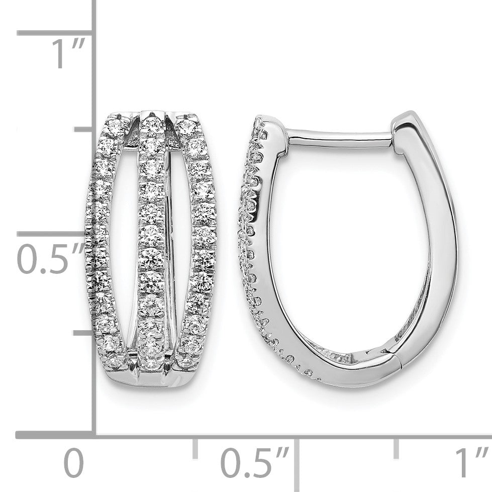 14K Weißgold Creolen mit Klappscharnier und 3 Reihen echten Diamanten