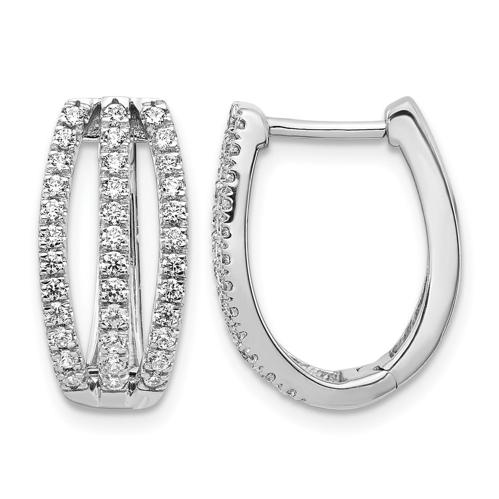 14K Weißgold Creolen mit Klappscharnier und 3 Reihen echten Diamanten