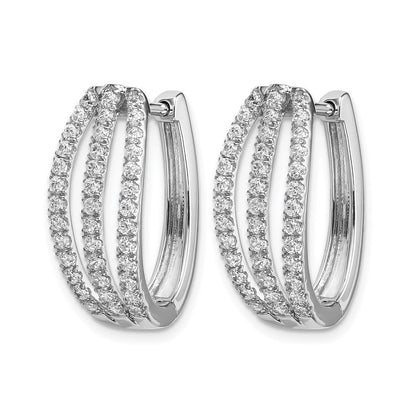 14K Weißgold Creolen mit Klappscharnier, 3-reihig, echten Diamanten