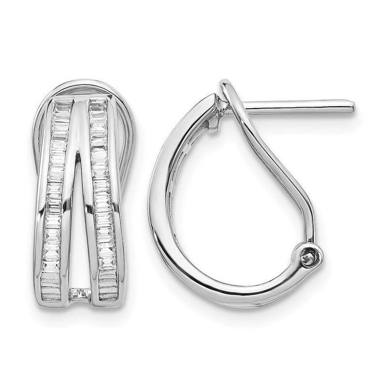 14K Weißgold 2 Reihe Baguette Diamant Omega Rückseite Creolen