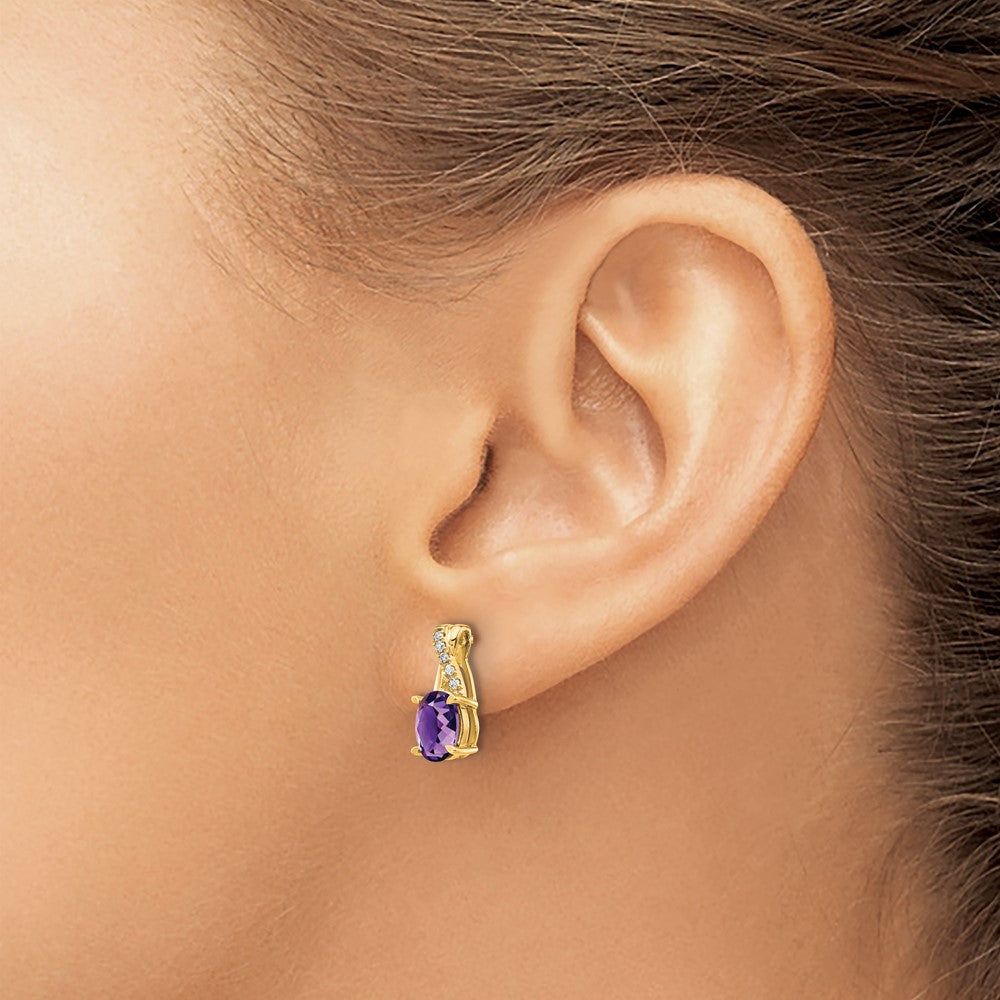 10K Gelbgold Amethyst und Diamant Ohrringe