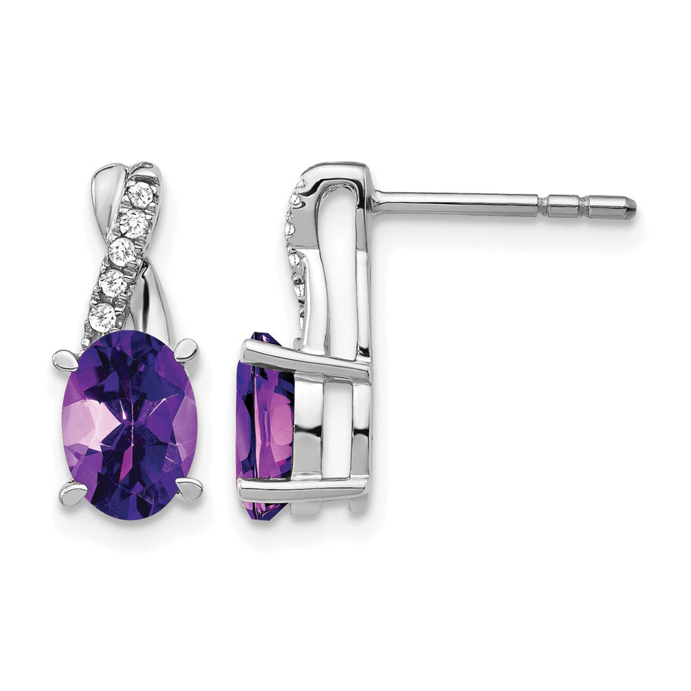 14K Weißgold Ohrringe mit Amethyst und echten Diamanten