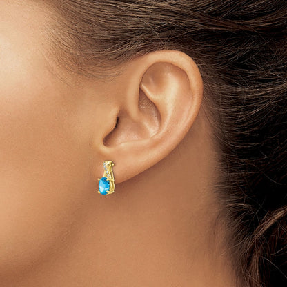 10K Gelbgold Blautopas und Diamant Ohrringe