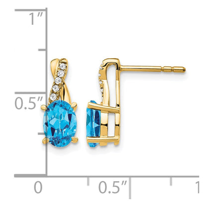 10K Gelbgold Blautopas und Diamant Ohrringe