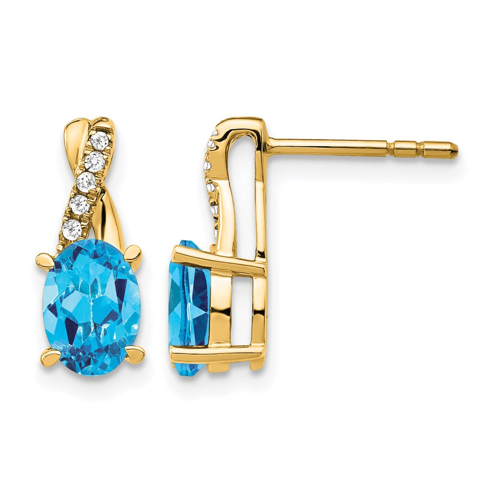 10K Gelbgold Blautopas und Diamant Ohrringe