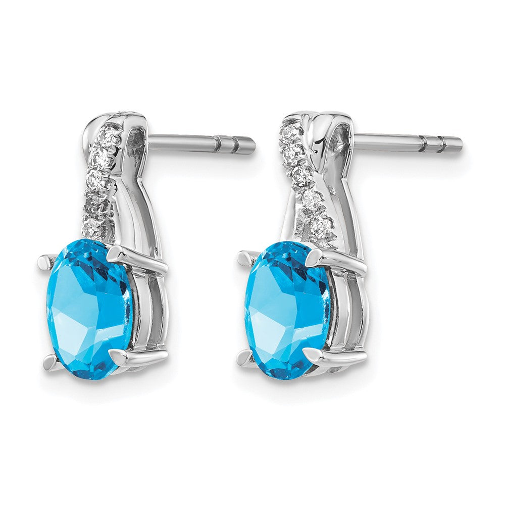 14K Weißgold Ohrringe mit blauem Topas und echten Diamanten