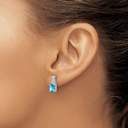 14K Weißgold Ohrringe mit blauem Topas und echten Diamanten