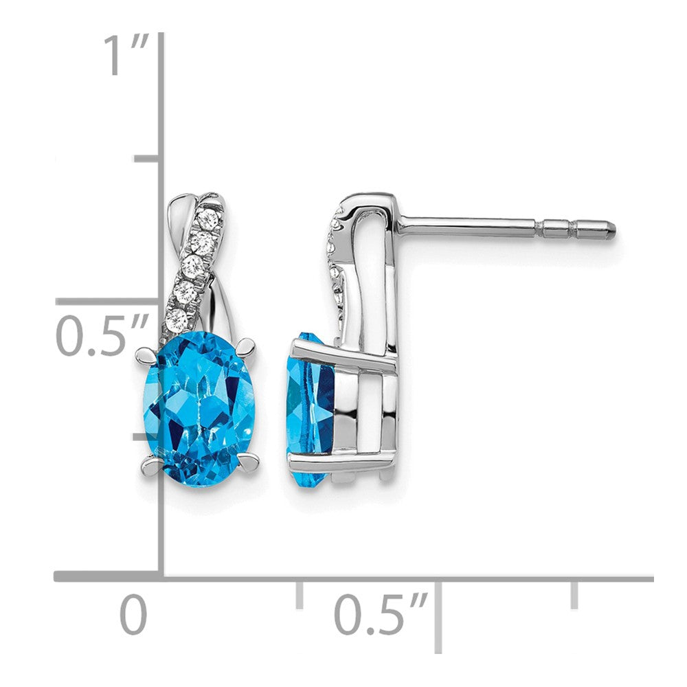 14K Weißgold Ohrringe mit blauem Topas und echten Diamanten