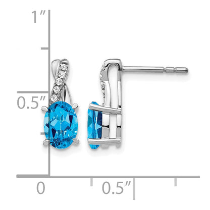14K Weißgold Ohrringe mit blauem Topas und echten Diamanten