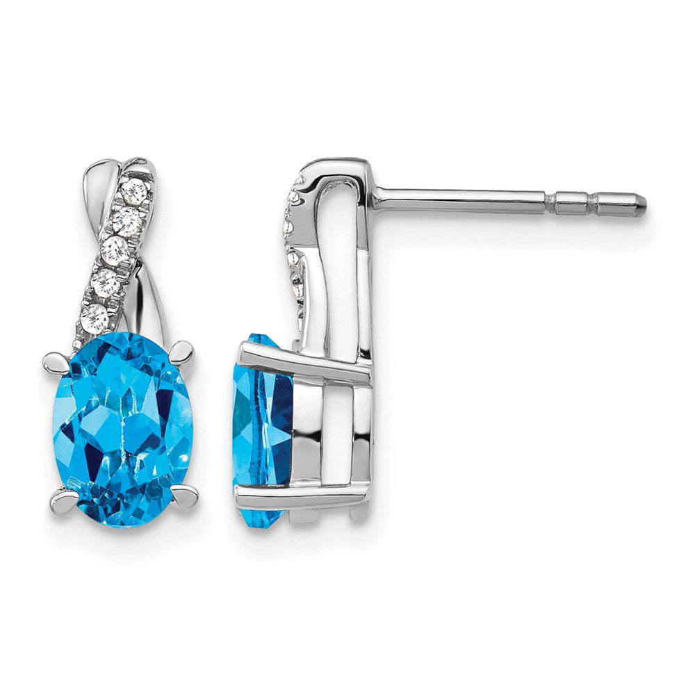 14K Weißgold Ohrringe mit blauem Topas und echten Diamanten