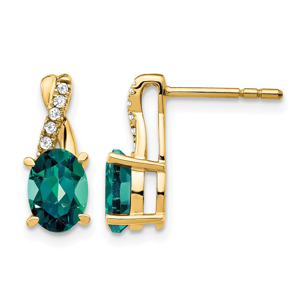 10K Gelbgold Erzeugt Alexandrite und Diamant Ohrringe