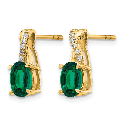 10K Gelbgold Erzeugt Smaragd und Diamant Ohrringe