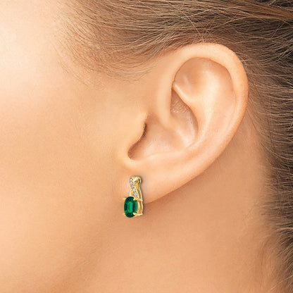10K Gelbgold Erzeugt Smaragd und Diamant Ohrringe